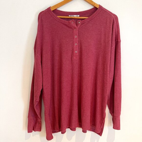 Devoted Tops - Devoted Women Pink Long Sleeve Henley Soft Warm Waffle Knit Shirt Size 2X